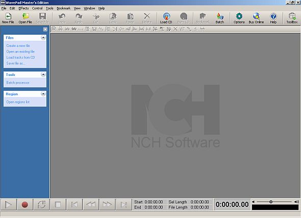 Wavepad main program window Wavepad main program window