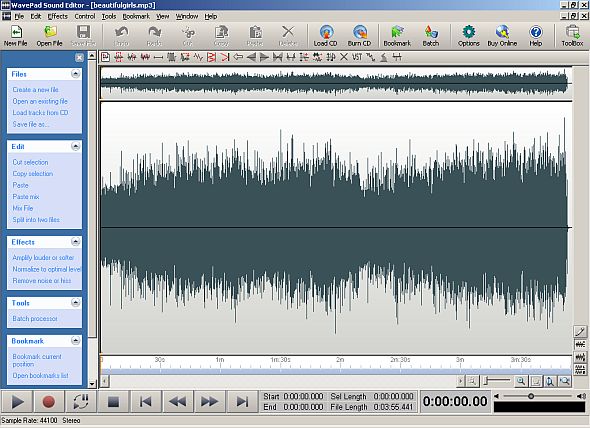 Wavepad with newly opened file