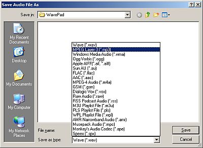 Wavepad Save Audio File As menu option