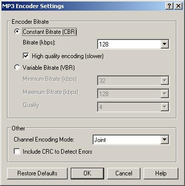 Wavepad MP3 file save settings